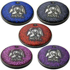 32mm Round Novelty Glitter Pet Tags With Dog Face Shape Insert