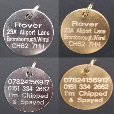 Copy of Standard Round Economy Dog Tags in Gold (Brass) or Silver (Nickel) Sizes 20mm-38mm