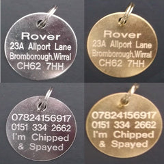 Standard Round Economy Dog Tags in Gold (Brass) or Silver (Nickel) Sizes 20mm-38mm