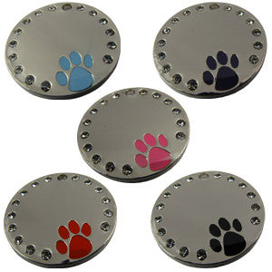 Engraved Pet ID Tags Dog Cat Discs Disks Diamontee Round With Paw Design 32mm Novelty