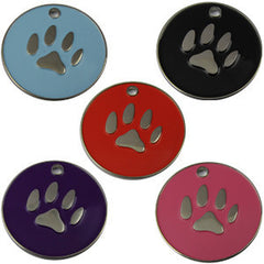 32mm Round Novelty Colour Enamel Pet Tags With Paw Shape Insert