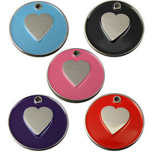 32mm Round Novelty Colour Enamel Pet Tags With Heart Shape Insert