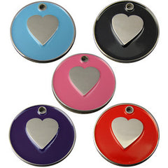 Engraved Pet ID Tags 25mm Round Colour Enamel Pet Tags Heart Shape Insert