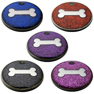 Engraved Pet ID Tags Dog Cat Discs Disks 25mm Round Novelty Glitter Pet Tags With Bone Shape Insert
