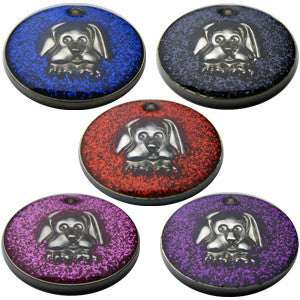 Engraved Pet ID Tags Dog Cat Discs Disks 25mm Novelty Glitter Pet Tags With Dog Face Insert