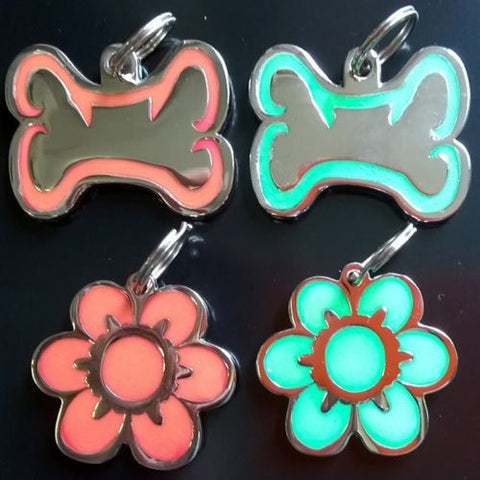 Glow in DarkEngraved Pet ID Tags 34mm Bone Shape with Paw Insert  Colour Dog Discs